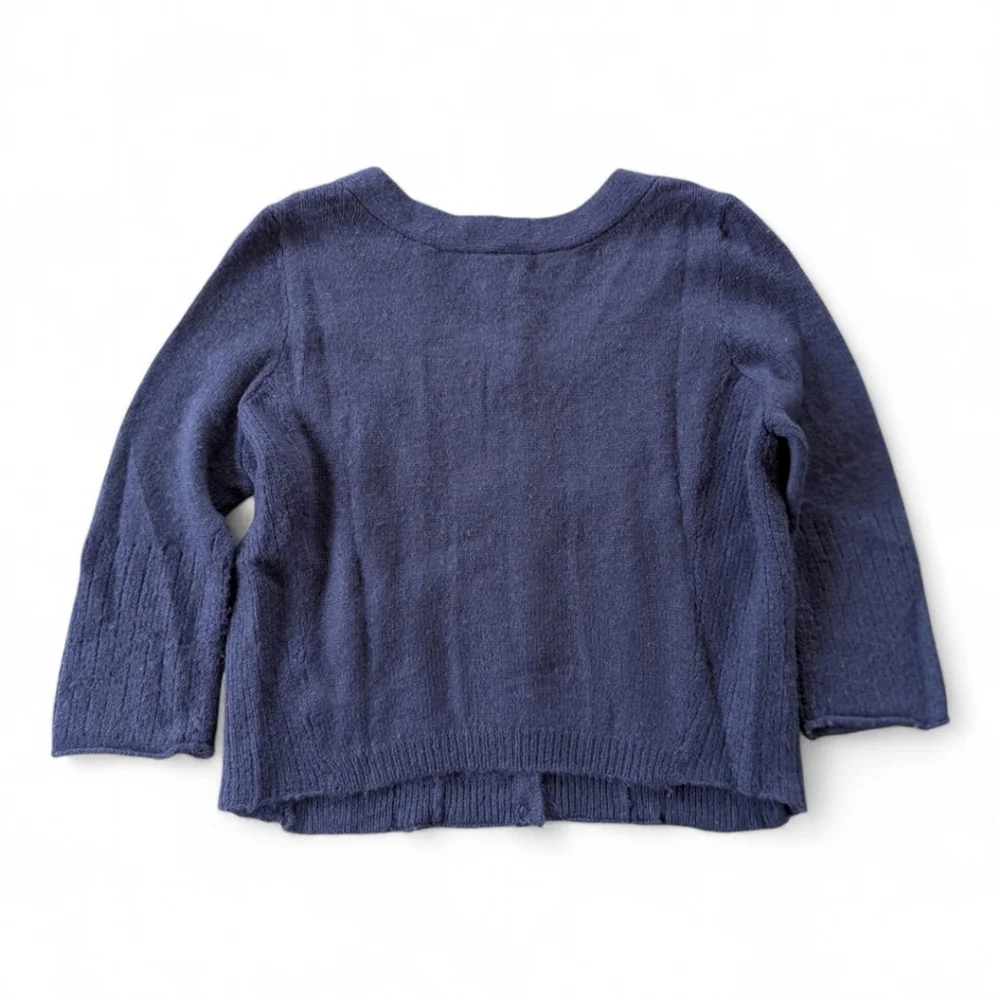 Free People Navy Angora Blend Croppe Cardigan Sequin Stud Buttons Size M